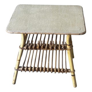 Vintage Bamboo and Rattan Side Table with Magazine Rack, 1970s For Sale