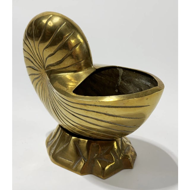 Vintage Brass Nautilus Shell Cachepot Planter For Sale - Image 4 of 9