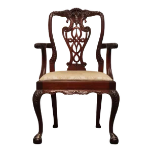 High End Vintage Solid Mahogany Traditional Chippendale Style Dining Arm Chair