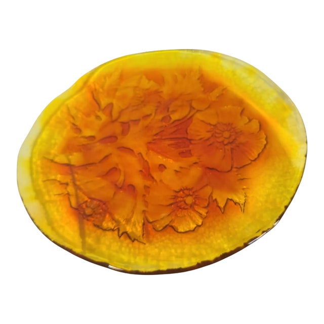 Vintage Amberina Glass Raised Floral Thistle Plate, Platter For Sale
