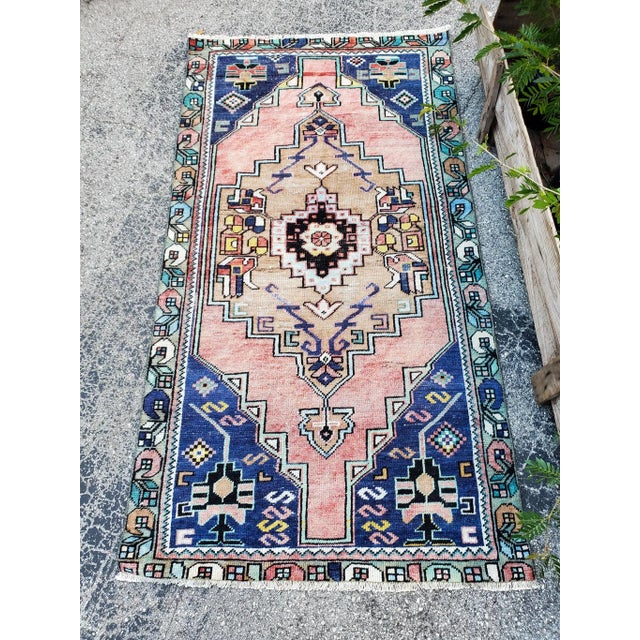 1960s 1960s Blue Nomad Turkish Rug For Sale - Image 5 of 6