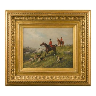 English 1880s Oil on Board Painting Depicting a Hunting Scene, in Antique Frame For Sale