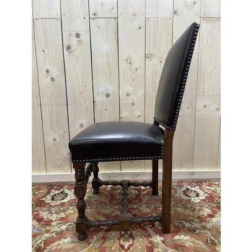 Louis XIII Leather Chairs, Set of 4 For Sale - Image 5 of 10