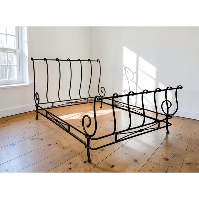 1980s Vintage Signed Brown Jordan "Autumn Guild" Wrought Iron Queen Sleigh Bed For Sale - Image 5 of 16