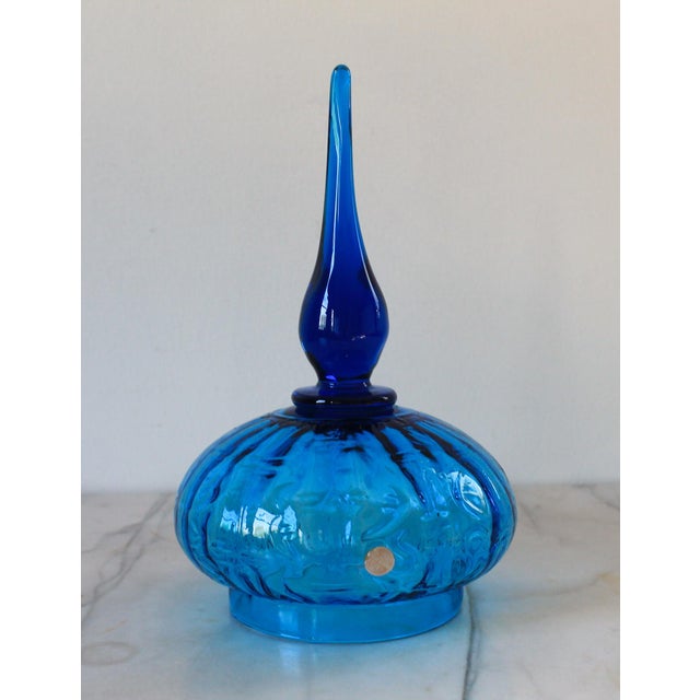 Mid-Century Modern Vintage Italian Empoli Blue Apothecary Pedestal Jar For Sale - Image 3 of 10