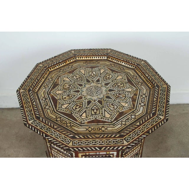 Antique White Pair of Antique Ottoman Moorish Abalone Mother-of-Pearl Inlaid Pedestal Tables For Sale - Image 8 of 11