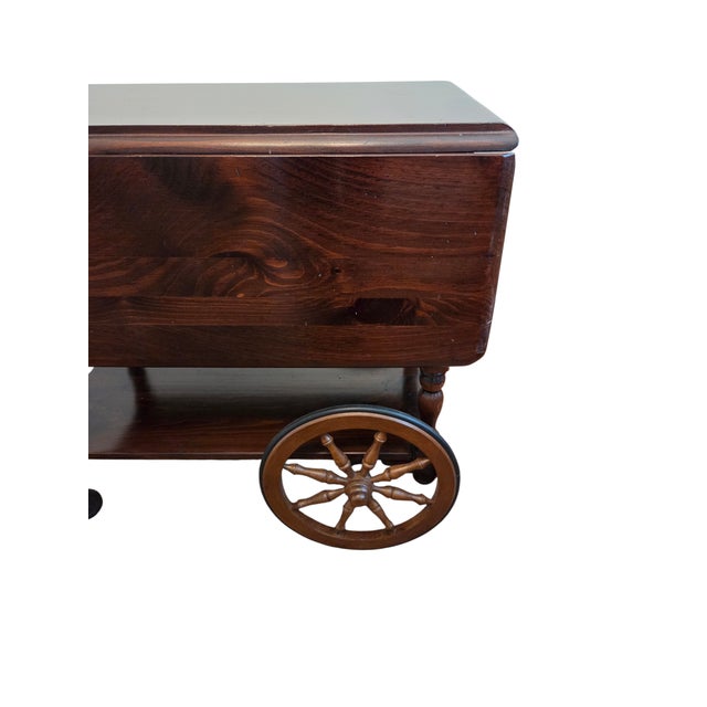 Rustic 1970s Ethan Allen Old Tavern Pine T Cart Bar Server Liquor Drop Leaf For Sale - Image 3 of 18