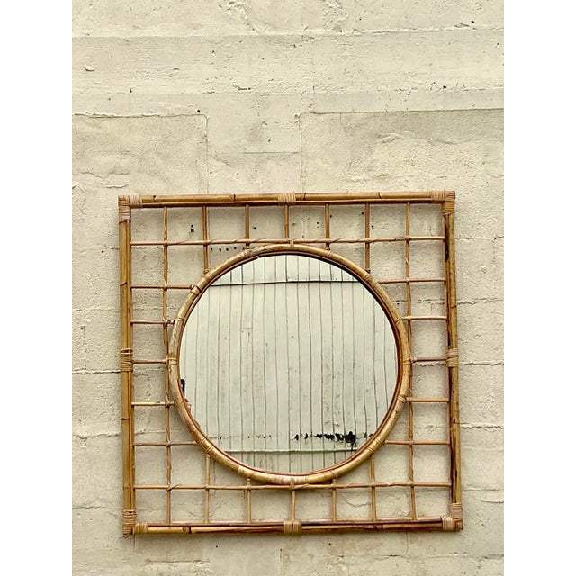 Vintage Coastal Grid Rattan Mirror For Sale In West Palm - Image 6 of 9