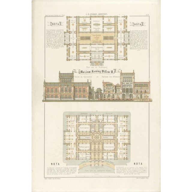 Dutch Museum King Willem III Architecture Print attributed to Leliman, 1860s For Sale - Image 12 of 12