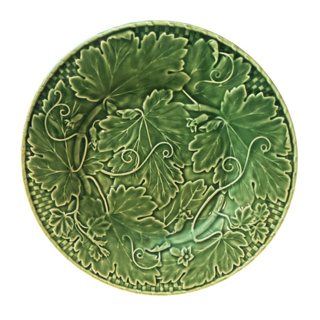 Bordallo Pinheiro Majolica Plates With Strawberry Leaf Motif - Set of Five For Sale In Tampa - Image 6 of 10