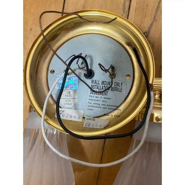 1980s Vintage Brass Traditional Vanity Wall Lighting With Glass Shades For Sale - Image 4 of 5