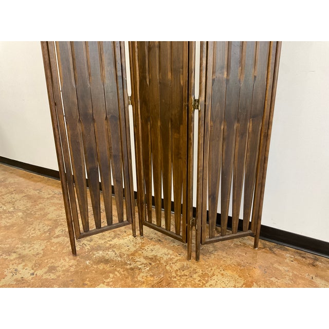 Vintage Walnut Three Panel Geometric Room Divider. For Sale - Image 16 of 18