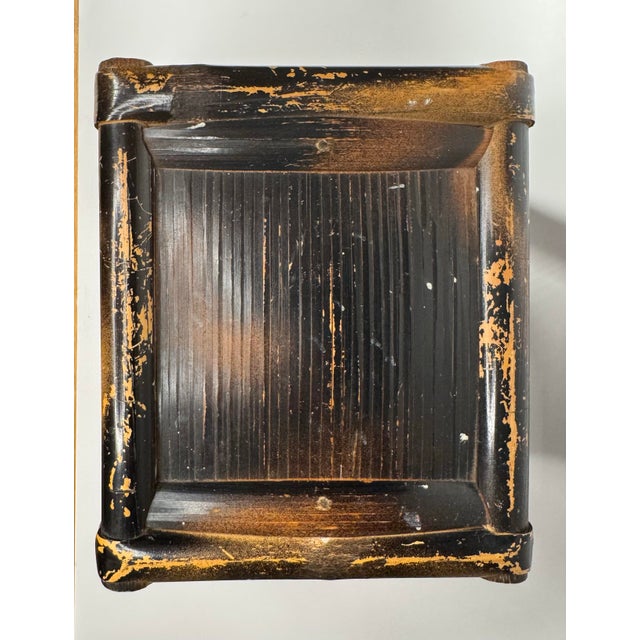 Vintage Boho Chic Bamboo Black Painted Distressed Low Riser/Plant Stand For Sale - Image 4 of 10