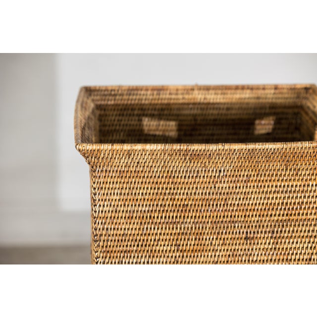 Rustic Square Country Style Vintage Rattan Storage Box with Integrated Side Handles For Sale - Image 3 of 18