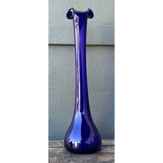 Mid 20th Century Vintage Tall Glass Ruffle Vase For Sale - Image 5 of 12