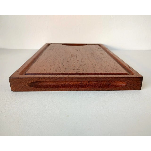 Brown 1960s Solid Teak Cutting Board With Carved Channel For Sale - Image 8 of 12