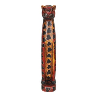 Folk Art Carved Leopard Sculpture For Sale