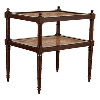 Antique British Colonial Rosewood Two Tiered Caned Stand or Table For Sale
