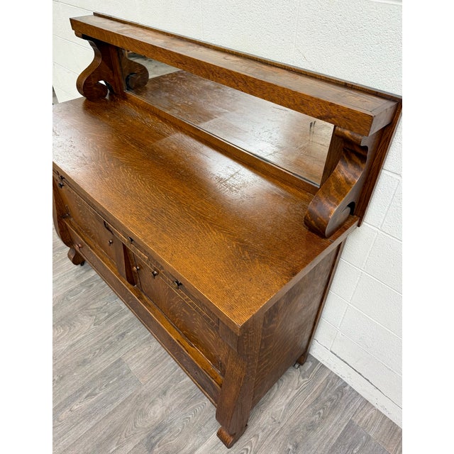 Traditional Antique Empire Quarter Sawn White Tiger Oak Sideboard Server Buffet For Sale - Image 3 of 13