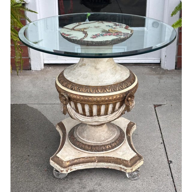 Antique Louis XVI Hollywood Regency Giltwood Round Table.. the base dates to the 19th century and was modernized with...