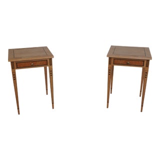 Pair of Custom Tiger Maple Inlay End Tables For Sale