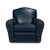 Art Deco style leather upholstered club chair, in Chateau Blue leather, with long rolled arms, a padded seat back, and...