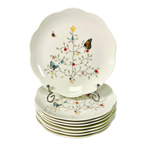 Vintage Hollywood Regency Americana Lenox Butterfly Meadow Christmas Dessert Plates - Set of 8