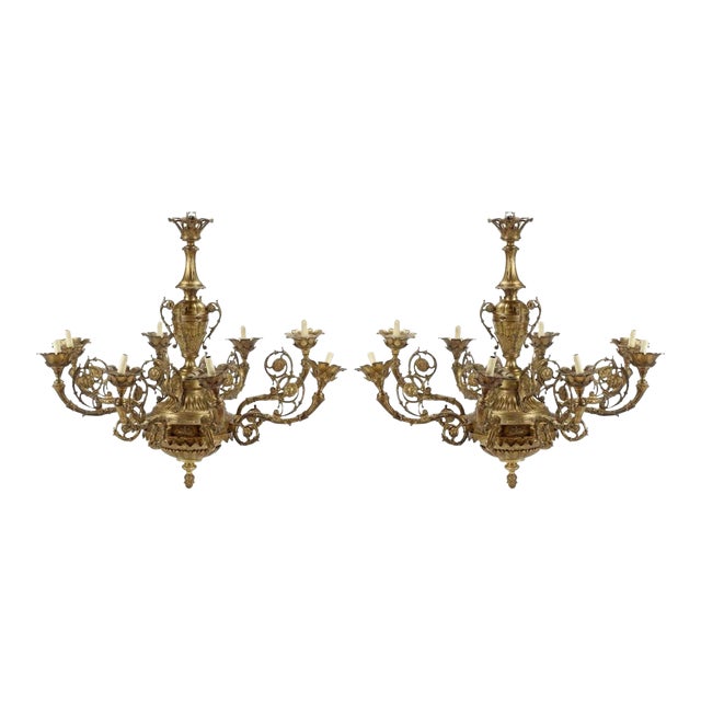 Pair of English 20th Century Bronze Chandeliers For Sale