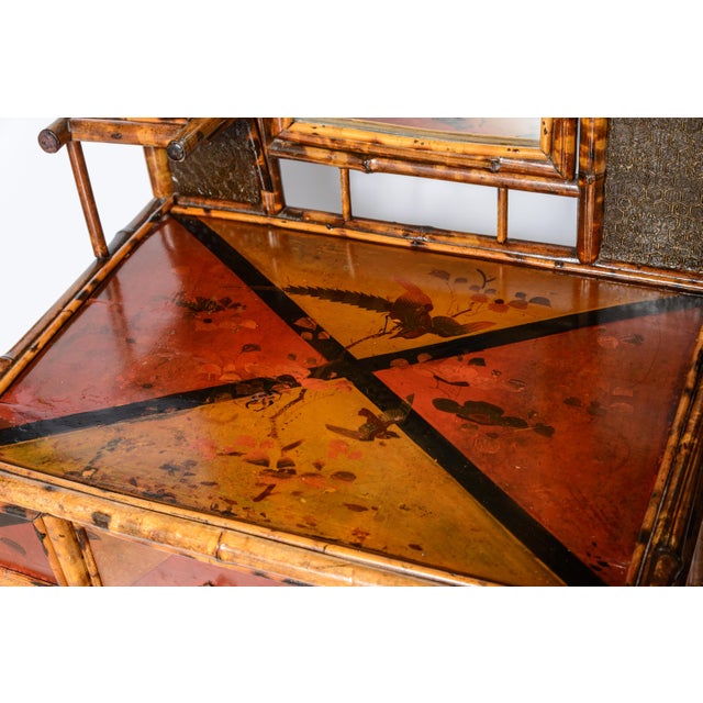 English Bamboo & Lacquered Chinoiserie Mirrored Hall Stand For Sale - Image 4 of 13