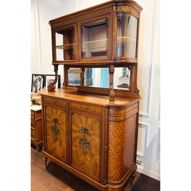 French Late 19th Century French Louis XVI-style Buffet À Deux Corps Two-Piece Cabinet For Sale - Image 3 of 11