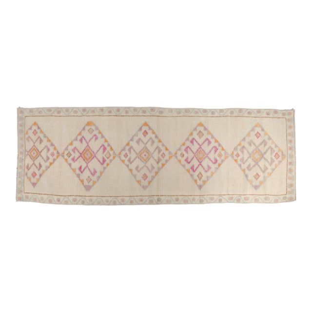 Oushak Vintage White Wool Runner For Sale
