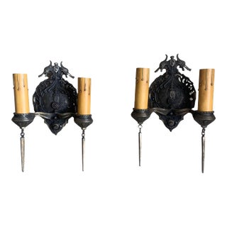 1910s Cast Bronze English Tooled Wall Sconces - a Pair For Sale