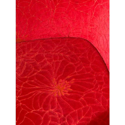 Textile High Back Accent Lounge Chair in Red Floral Velvet For Sale - Image 7 of 8