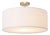 Stretch Semi Flush Mount, White Linen Shade, Weathered Brass For Sale