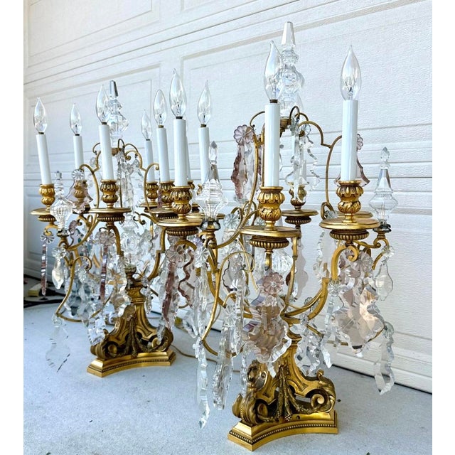 19th Century E. F. Caldwell Gilt Bronze & Baccarat Crystal Girandole Table Lamps - a Pair For Sale - Image 16 of 18
