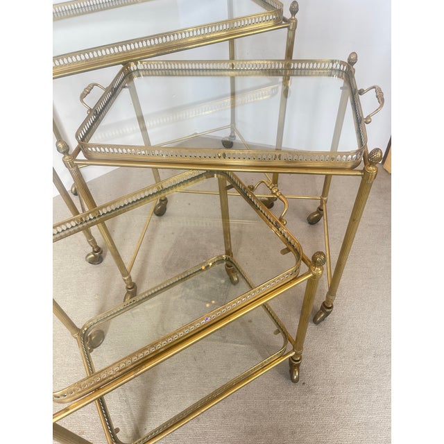 French Neoclassical Style Nesting Bar Carts With Glass Shelves, Maison Bagues For Sale - Image 12 of 18