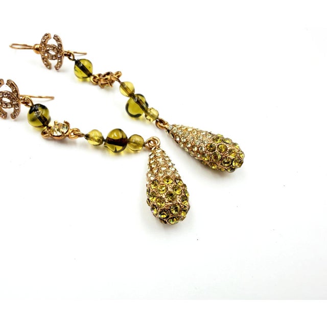 Chanel Vintage Gold Plated CC Golden Brown Gemstone Tear Drop Long Earrings, A Pair For Sale In Los Angeles - Image 6 of 7