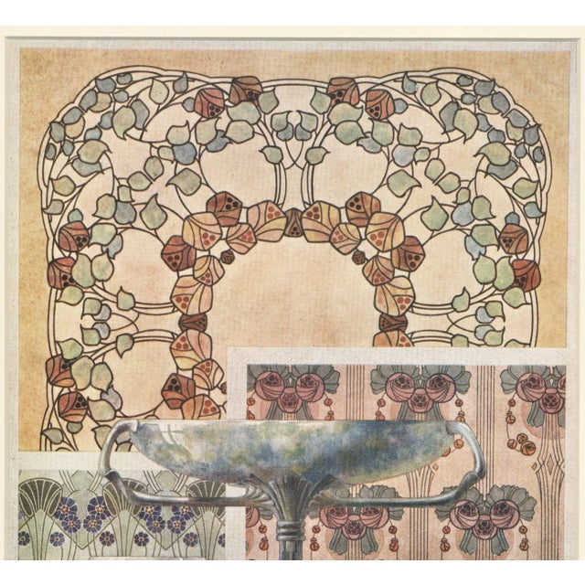Art Nouveau Matted 1900 Art Nouveau Design Chromolithograph-Decorative Objects For Sale - Image 3 of 5
