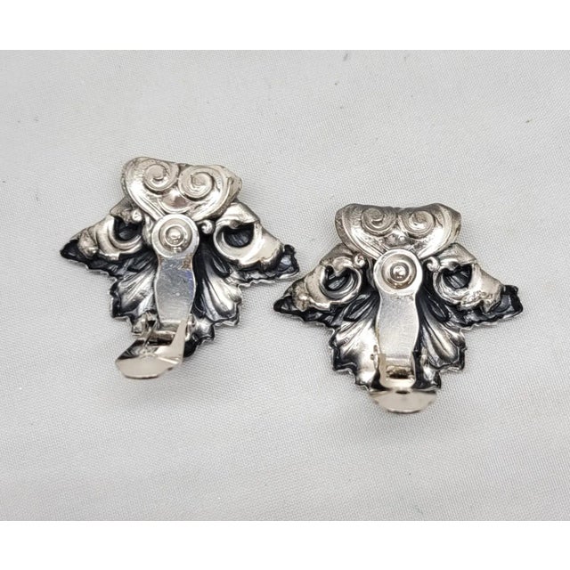 Silver Vintage 1968 Signed Napier Book Piece Silvertone Leaf Clip Earrings - 2 Pieces For Sale - Image 8 of 9