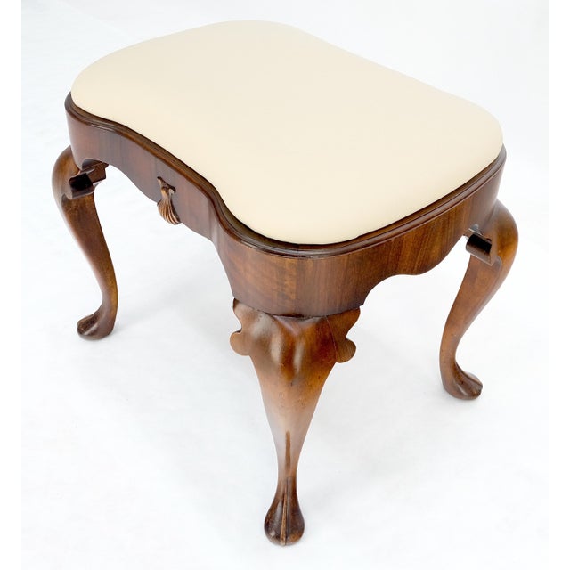 Antique 19th Century Quen Ann Style Scallop Accent New Leather Upholstery Bench For Sale - Image 9 of 13