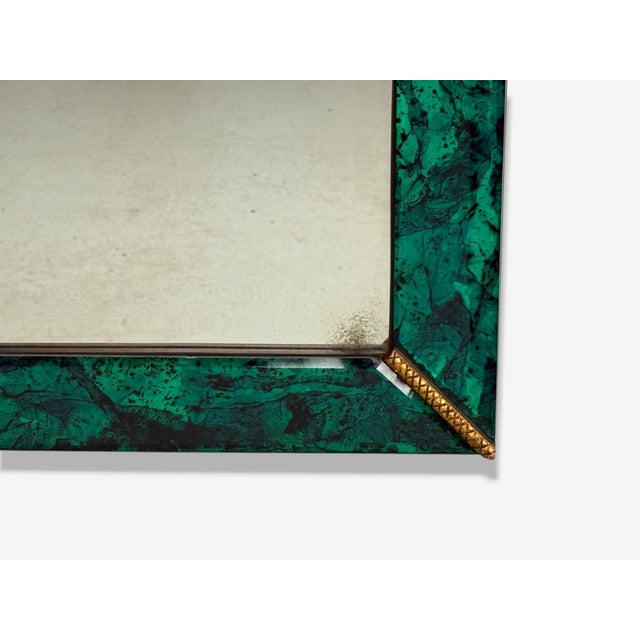 Glass Art Deco Style, Green Antiqued Beveled Glass, Venetian Wall Mirrors, 21st C. For Sale - Image 7 of 9