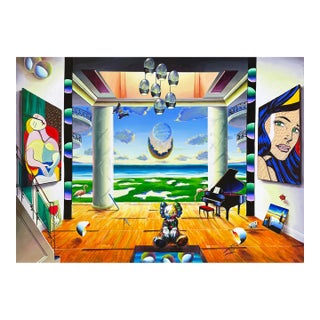 Ferjo, Grand View, Huge Original Painting on Canvas, Hand Signed, Surrealism, 50x70 In. For Sale
