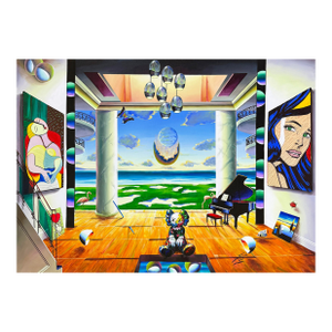 Ferjo, Grand View, Huge Original Painting on Canvas, Hand Signed, Surrealism, 50x70 In.