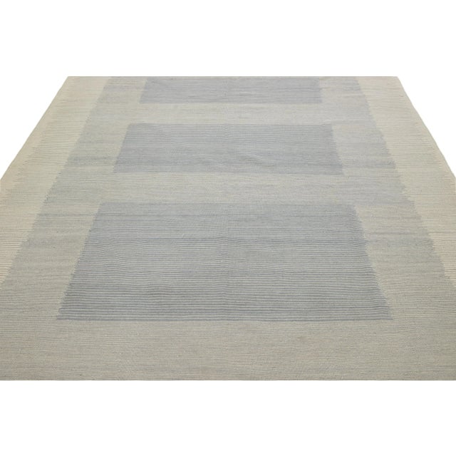 Modern Kilim Flaweave Wool Rug With Geometric in Beige and Gray For Sale - Image 11 of 11