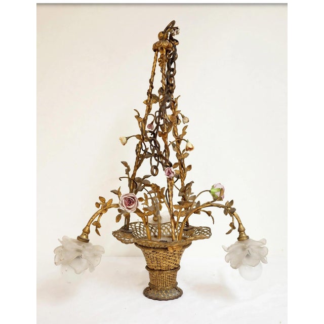 Four-Light Brass and Braided Brass Basket Pendant Light For Sale - Image 4 of 4