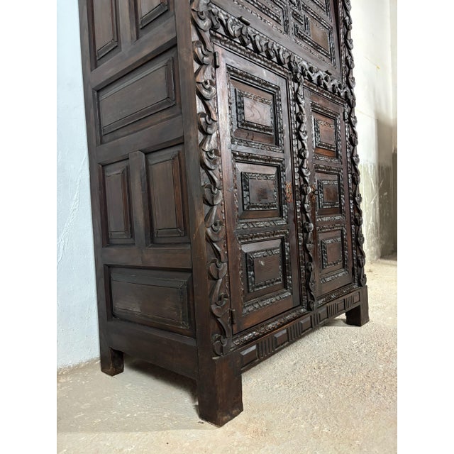 19th Century Baroque Oak Fall-Front Cabinet with Deep Carved Decoration For Sale - Image 10 of 18