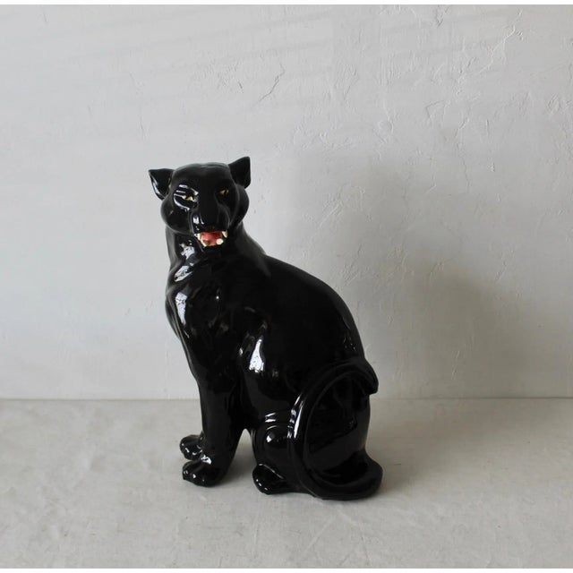 Mid-Century Modern Italian Style Large Sculptural Ceramic Glazed Panther For Sale - Image 3 of 11