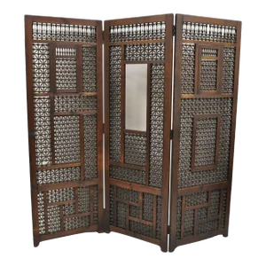 Vintage Middle Eastern 3 Panel Mashrabiya Lattice Folding Screen Room Divider