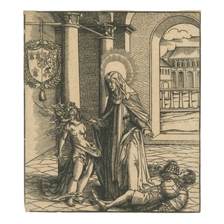 Circle of Hans Burgkmair the Elder, Saint Radegonde Exorcising a Demon, 1516, Woodcut For Sale