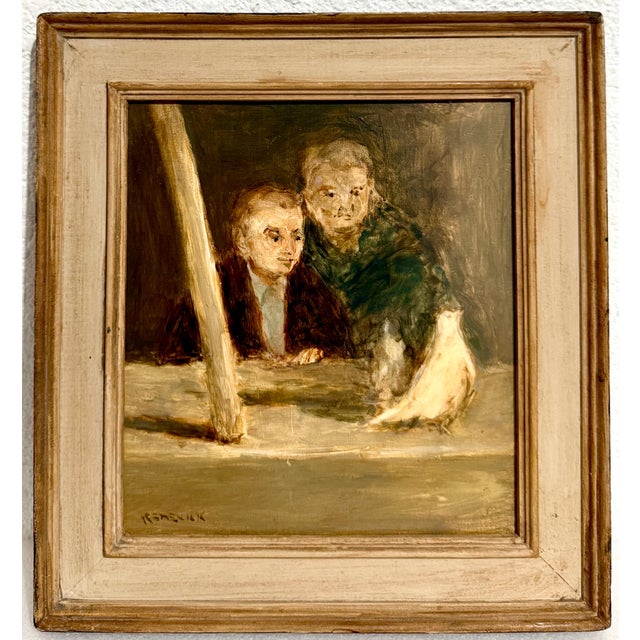 Brown Seymour Remenick, American Modernist Seymour Remenick Oil Painting Men with Pigeons Philadelphia, c.1970's For Sale - Image 8 of 9